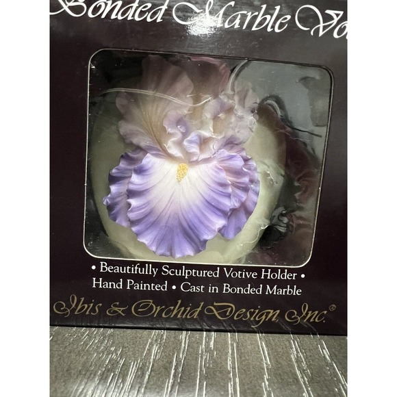 Ibis & Orchid Design Bonded Marble Handpainted Votive Purple Bearded Iris - New - Picture 9 of 16